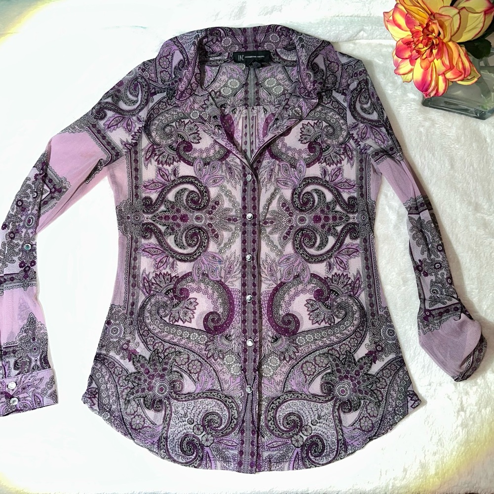 I.N.C. Paisley print sheer button up